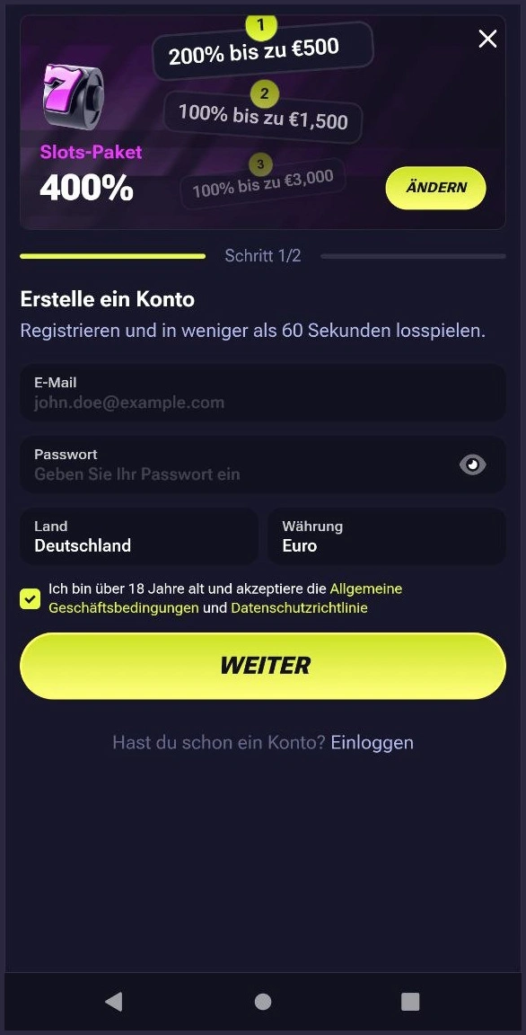 Schnelle Registrierung für neue Spieler bei TenoBet Casino
